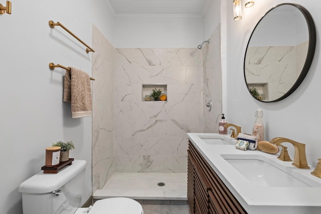 285 Roosevelt Dr, Saint Stephen, SC 29479 - full bathroom featuring toilet, a stall shower, double vanity, and crown molding