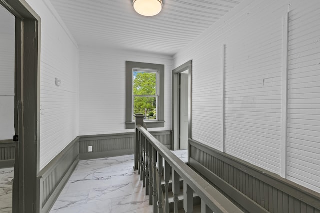 285 Roosevelt Dr, Saint Stephen, SC 29479 - hall with marble look tiles and an upstairs landing