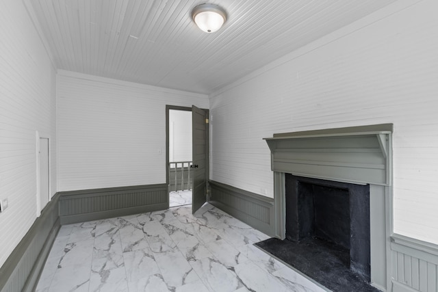 285 Roosevelt Dr, Saint Stephen, SC 29479 - unfurnished living room featuring marble look tile flooring and a fireplace