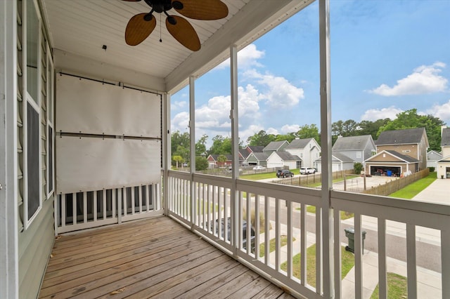 1533 Bluewater Way, Charleston, SC 29414 - unfurnished sunroom with a residential view, ceiling fan, and plenty of natural light
