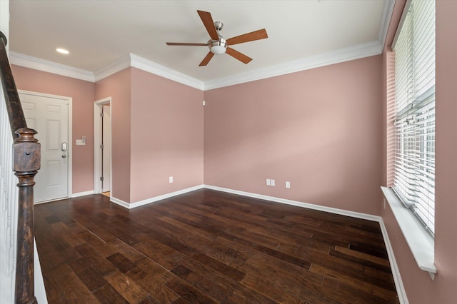 1533 Bluewater Way, Charleston, SC 29414 - empty room with ceiling fan, baseboards, wood finished floors, crown molding, and recessed lighting