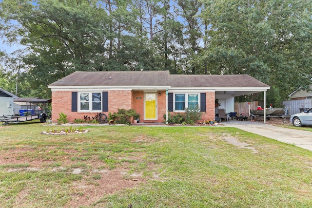 7696 Brandywine Rd, North Charleston, SC 29420 - single story home with concrete driveway, brick siding, an attached carport, and roof with shingles