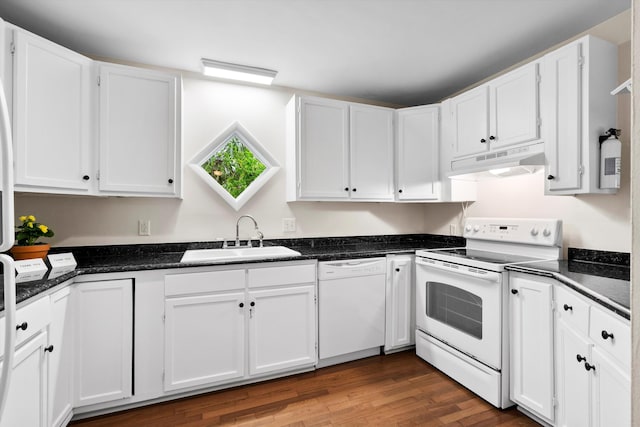 22 Ogier St, Charleston, SC 29403 - kitchen featuring white appliances, under cabinet range hood, and white cabinetry