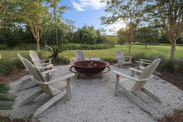 view of patio / terrace featuring a fire pit