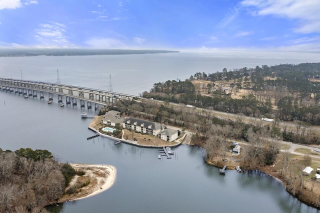 drone / aerial view featuring a water view