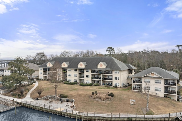 drone / aerial view featuring a water view