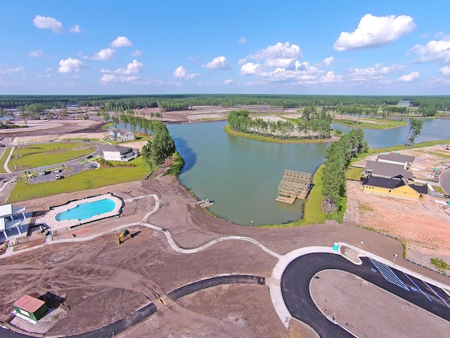 aerial overview of property's location featuring a nearby body of water