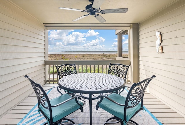 exterior space featuring plenty of natural light and ceiling fan