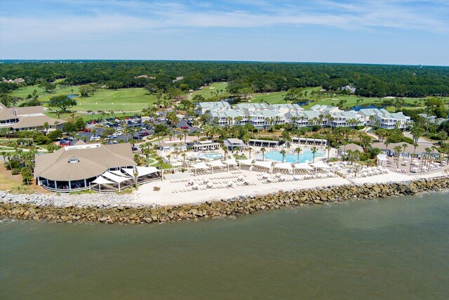 aerial view with a water view