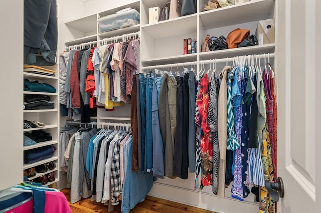 walk in closet featuring wood finished floors