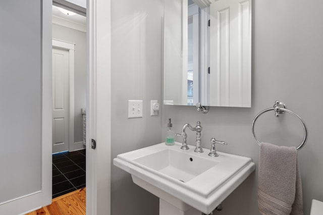 bathroom featuring a sink and wood finished floors