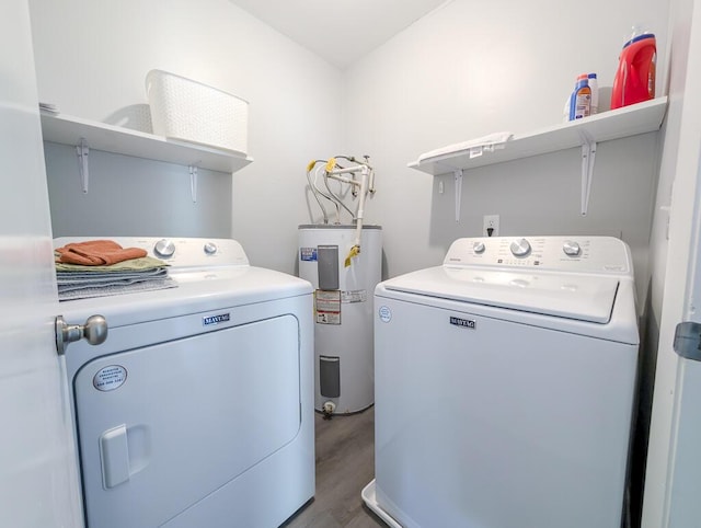 5 Drummond Ct, Charleston, SC 29414 - washroom with electric water heater, washer and clothes dryer, and wood finished floors
