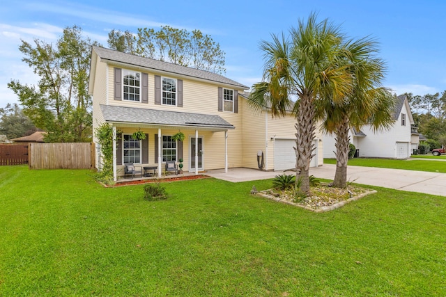 view of front of house featuring a front lawn and covered porch