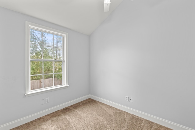 spare room featuring lofted ceiling and carpet floors