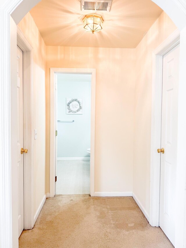 9229 N Moreto Cir, Summerville, SC 29485 - hallway featuring arched walkways, carpet, and baseboards