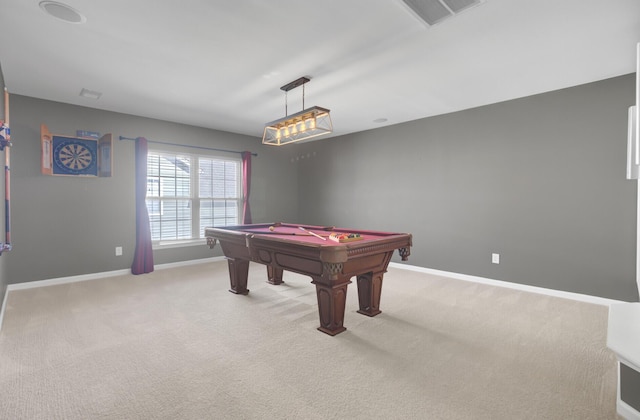 playroom featuring carpet flooring and pool table