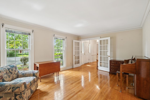 712 Wakendaw Blvd, Mount Pleasant, SC 29464 - living area with ornamental molding, french doors, and light wood-type flooring