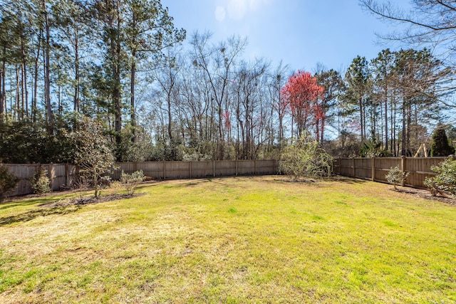 view of yard with a fenced backyard