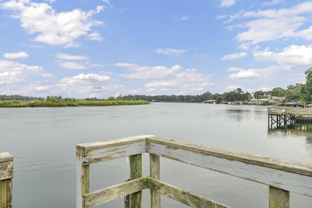 dock area featuring a water view