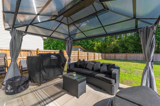 435 Foxbank Plantation Blvd, Moncks Corner, SC 29461 - view of patio / terrace featuring an outdoor hangout area, a gazebo, a fenced backyard, and area for grilling