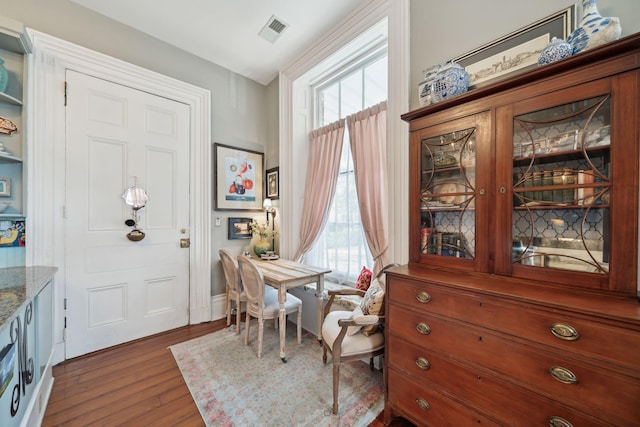 interior space with dark hardwood / wood-style flooring and a wealth of natural light