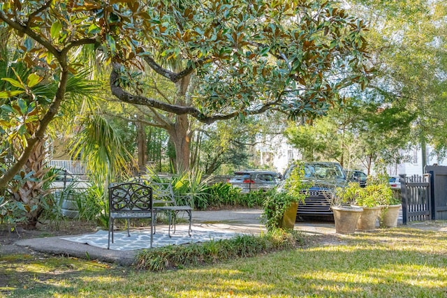 view of home's community featuring a yard and a patio area