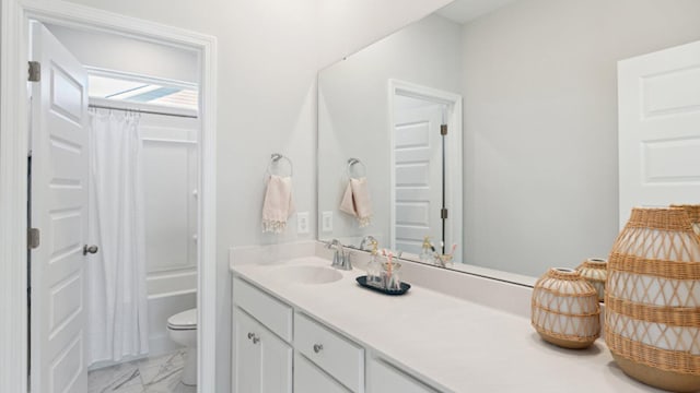 304 Archar St, Summerville, SC 29486 - bathroom with marble finish floors, vanity, and shower / bathtub combination with curtain
