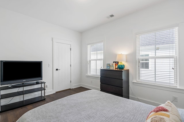 bedroom featuring dark wood-type flooring and a closet