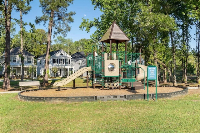 view of jungle gym featuring a yard