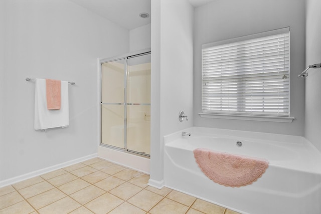 334 Cicadas Song Dr, Moncks Corner, SC 29461 - full bathroom with a bath, an enclosed shower, tile patterned flooring, and baseboards
