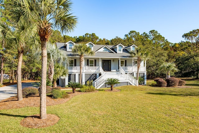 view of front facade with covered porch and a front yard