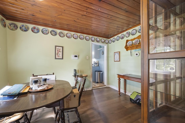 145 Ravenell Dr, Saint Stephen, SC 29479 - dining space featuring wood ceiling, dark wood-style floors, and a desk