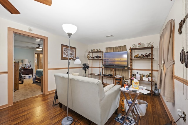 145 Ravenell Dr, Saint Stephen, SC 29479 - living area with a ceiling fan and wood finished floors