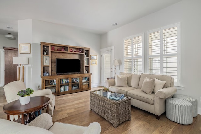 living room with light wood-type flooring