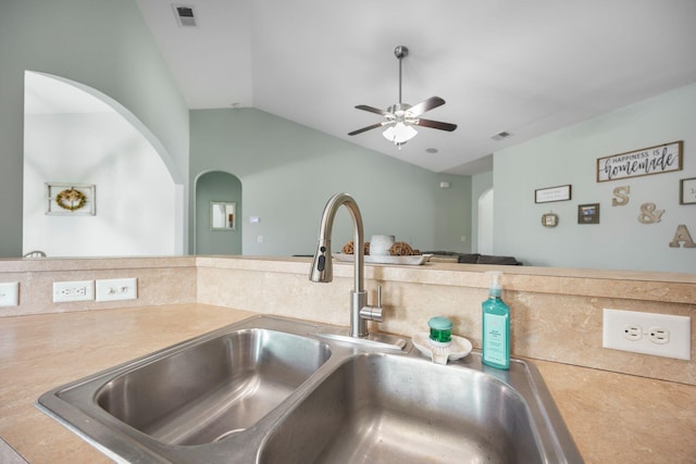 201 Maywood Dr, Moncks Corner, SC 29461 - kitchen view of arched walkways and ceiling fan