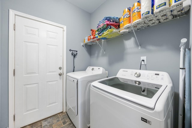 201 Maywood Dr, Moncks Corner, SC 29461 - washroom with washer and clothes dryer and stone finish flooring