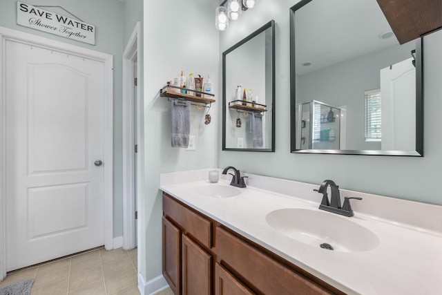 201 Maywood Dr, Moncks Corner, SC 29461 - bathroom featuring double vanity, tile patterned flooring, and a shower with shower door