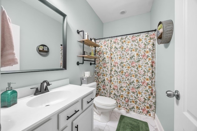 201 Maywood Dr, Moncks Corner, SC 29461 - bathroom featuring vanity, a shower with shower curtain, and marble look tile flooring