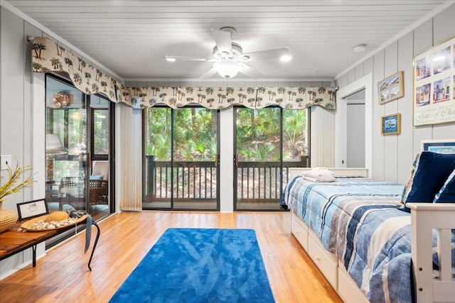 1025 Scaup Ct, Kiawah Island, SC 29455 - bedroom with access to outside, wood finished floors, crown molding, and a ceiling fan