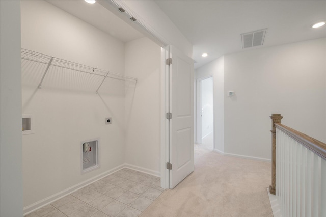 washroom with recessed lighting, laundry area, visible vents, and hookup for an electric dryer