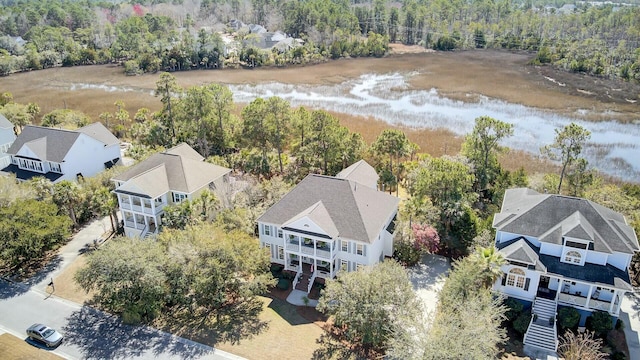 aerial view with a water view