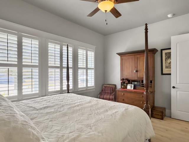 bedroom featuring ceiling fan and light wood-style floors