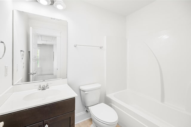 full bathroom featuring vanity, shower / tub combination, and toilet