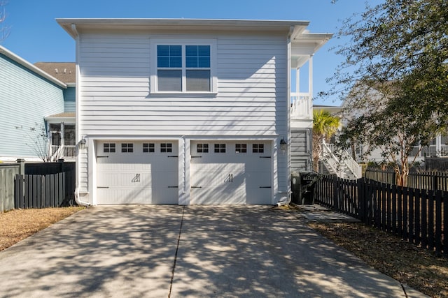 exterior space with a garage