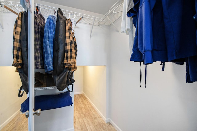 walk in closet with wood-type flooring