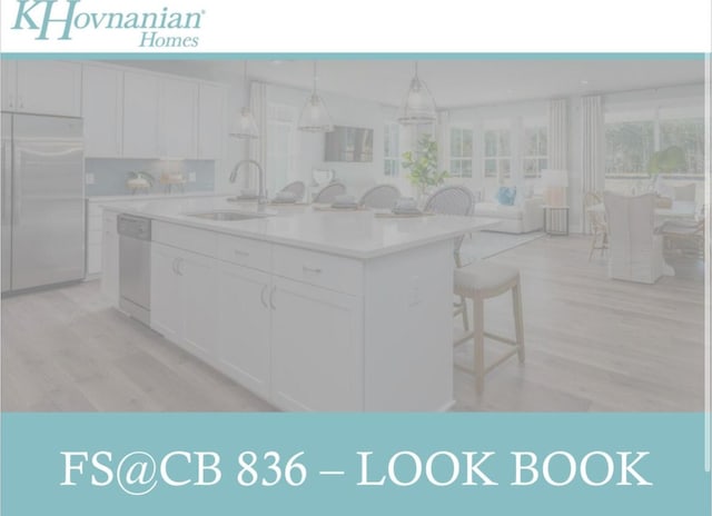 629 Marsh Cove Cir, Summerville, SC 29486 - kitchen featuring stainless steel built in fridge, white dishwasher, white cabinets, light wood finished floors, and open floor plan