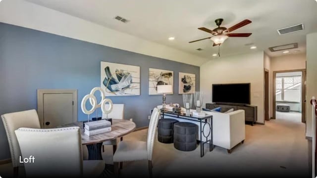 629 Marsh Cove Cir, Summerville, SC 29486 - living room featuring carpet floors, ceiling fan, and recessed lighting