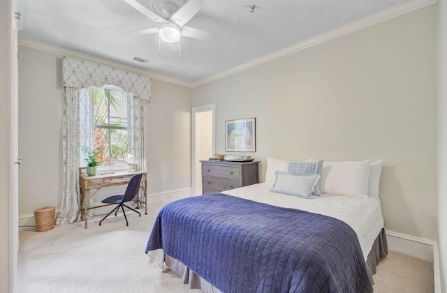 62 Eastlake Rd, Mount Pleasant, SC 29464 - carpeted bedroom featuring crown molding, baseboards, and a ceiling fan
