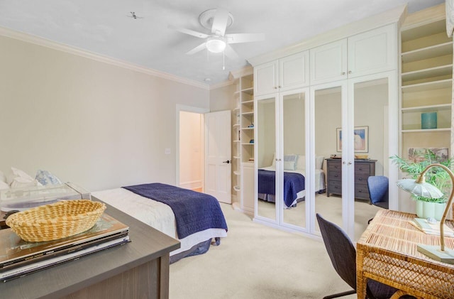 62 Eastlake Rd, Mount Pleasant, SC 29464 - bedroom with french doors, ornamental molding, light carpet, and ceiling fan