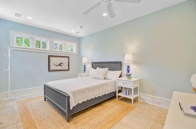 62 Eastlake Rd, Mount Pleasant, SC 29464 - bedroom with light tile patterned floors, recessed lighting, a ceiling fan, and baseboards
